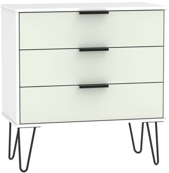 Hong Kong Cashmere and White 3 Drawer Midi Chest with Hairpin Legs