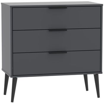 Hong Kong Midi Graphite 3 Drawer Chest with Wooden Legs