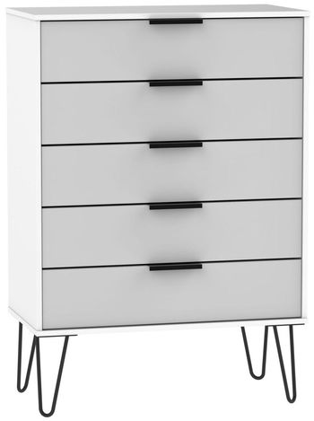 Hong Kong Grey and White 5 Drawer Chest with Hairpin Legs