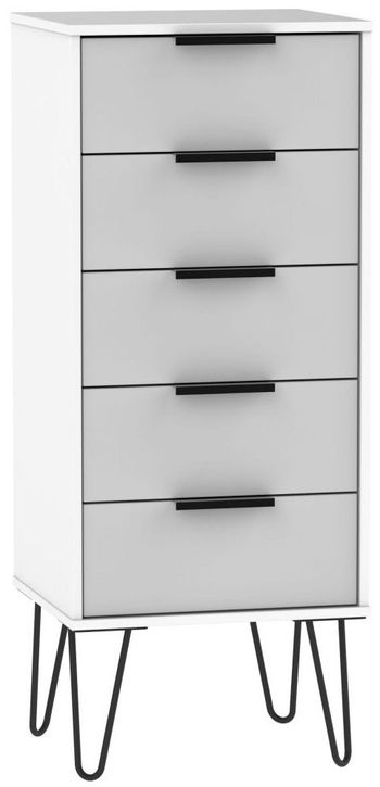 Hong Kong Grey and White Narrow 5 Drawer Chest with Hairpin Legs