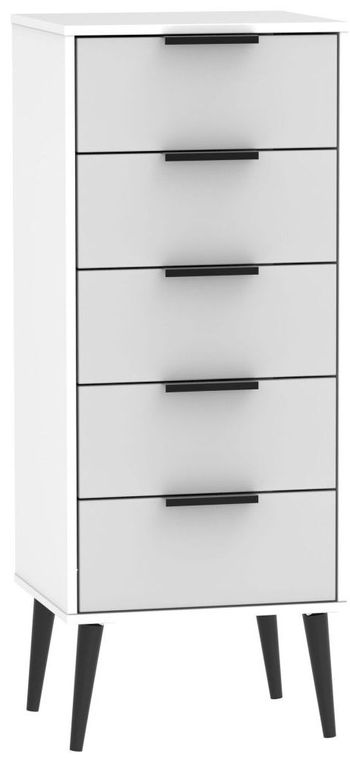 Hong Kong Grey and White Narrow 5 Drawer Chest with Wooden Legs