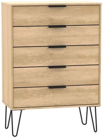 Hong Kong Oak 5 Drawer Chest with Hairpin Legs