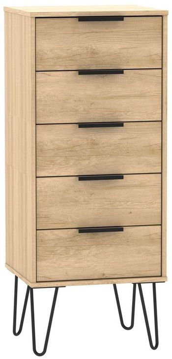 Hong Kong Oak 5 Drawer Narrow Chest with Hairpin Legs