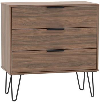 Hong Kong 3 Drawer Midi Walnut Chest with Hairpin Legs
