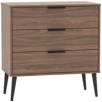 Hong Kong 3 Drawer Midi Walnut Chest with Wooden Legs
