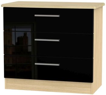 Knightsbridge Black Gloss and Light Oak 3 Drawer Small Chest