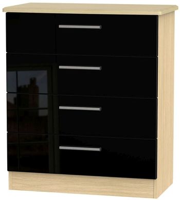 Knightsbridge Black Gloss and Light Oak 4 Drawer Chest