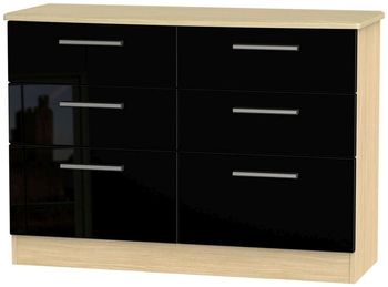 Knightsbridge Midi Black Gloss and Light Oak 6 Drawer Chest