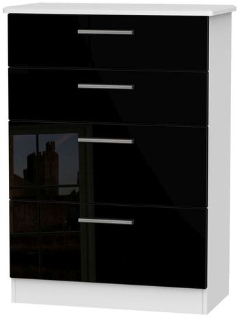 Knightsbridge Black Gloss and White 4 Drawer Deep Chest