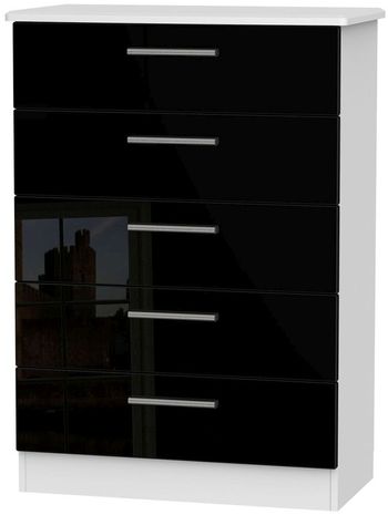 Knightsbridge Black Gloss and White 5 Drawer Chest