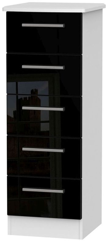 Knightsbridge Black Gloss and White 5 Drawer Narrow Chest