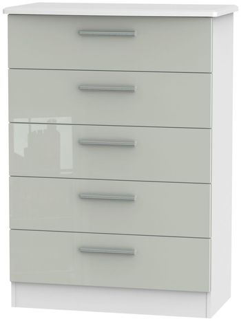 Knightsbridge Cashmere Gloss and White 5 Drawer Chest