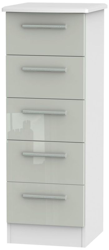 Knightsbridge Cashmere Gloss and White 5 Drawer Narrow Chest