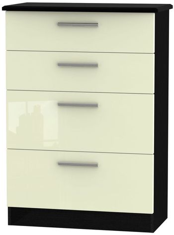 Knightsbridge Cream Gloss and Black 4 Drawer Deep Chest