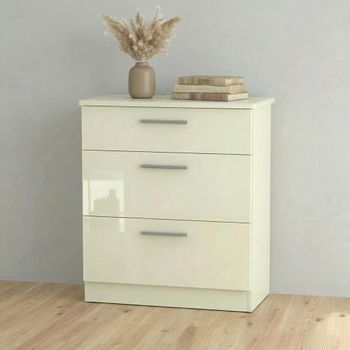 Knightsbridge Cream Gloss 3 Drawer Deep Chest