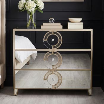 Knightsbridge Mirrored with Gold Trim 3 Drawer Chest