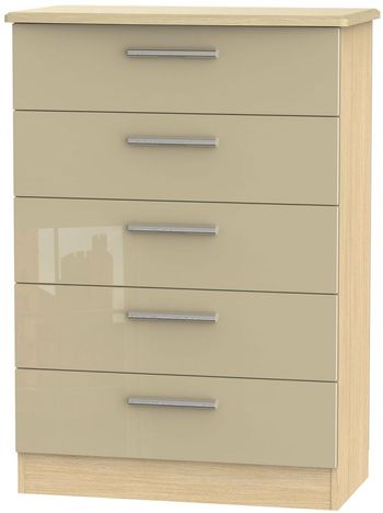 Knightsbridge Mushroom and Light Oak 5 Drawer Chest