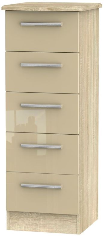 Knightsbridge Mushroom and Oak 5 Drawer Narrow Chest