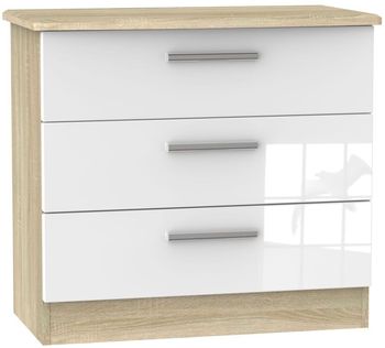 Knightsbridge White Gloss and Oak 3 Drawer Small Chest