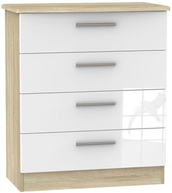 Knightsbridge White Gloss and Oak 4 Drawer Chest
