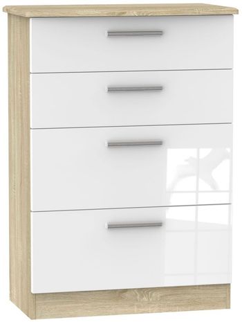 Knightsbridge White Gloss and Oak 4 Drawer Deep Chest