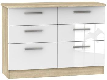 Knightsbridge White Gloss and Oak 6 Drawer Midi Chest