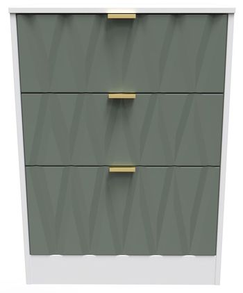 Las Vegas White and Green 3 Drawer Deep Midi Chest