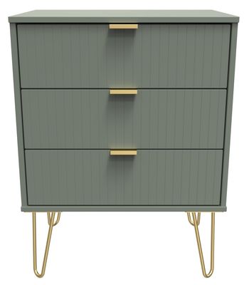 Linear Green 3 Drawer Midi Chest with Gold Hairpin Legs