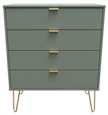 Linear Green 4 Drawer Chest with Gold Hairpin Legs