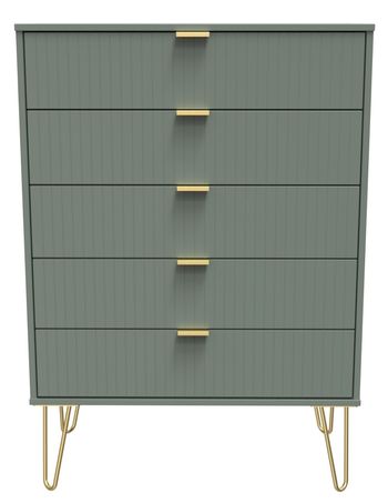 Linear Green 5 Drawer Chest with Gold Hairpin Legs