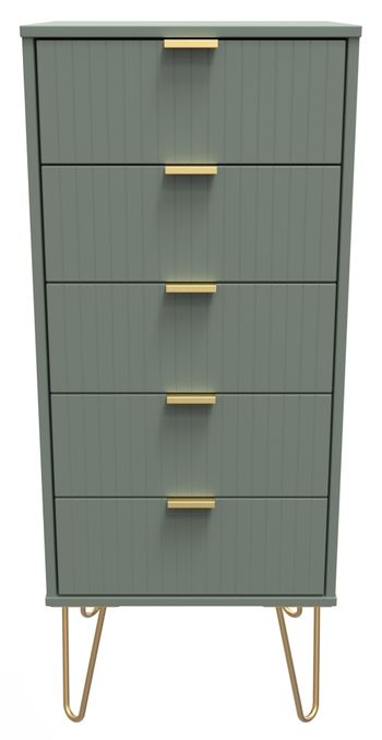 Linear Green 5 Drawer Narrow Chest with Gold Hairpin Legs