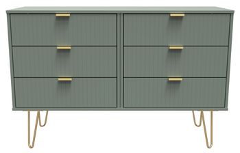 Linear Green 6 Drawer Midi Chest with Gold Hairpin Legs
