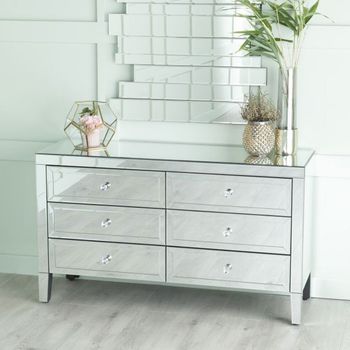 Clearance - Lucia Wide Mirrored 6 Drawer Chest