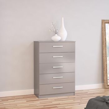 Lynx Grey Gloss 5 Drawer Chest