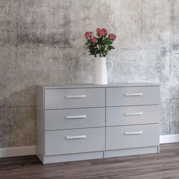 Lynx Grey Gloss 6 Drawer Wide Chest