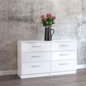 Lynx White Gloss 6 Drawer Wide Chest