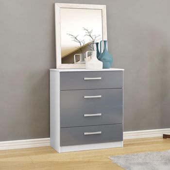 Lynx White and Grey Gloss 4 Drawer Chest