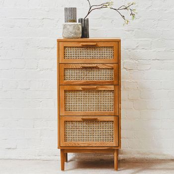 Lyon Oak and Rattan 4 Drawer Chest