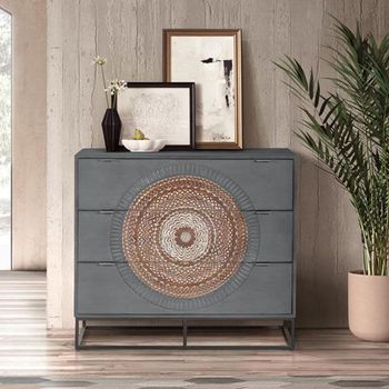 Lytton Grey Carved Mango Wood 3 Drawer Chest