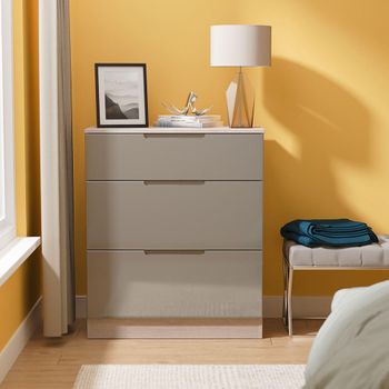 Milan Grey Gloss and Grey Oak 3 Drawer Deep Chest