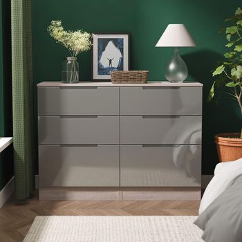 Milan Grey Gloss and Grey Oak 6 Drawer Midi Chest
