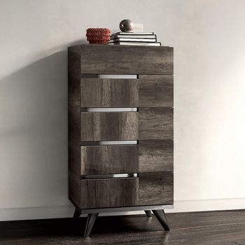 Modern Medea Vintage Oak 5 Drawer Tall Chest