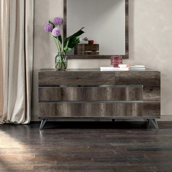 Modern Medea Vintage Oak 6 Drawer Wide Dresser
