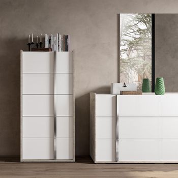Modern Treviso Grey 5 Drawer Tall Chest