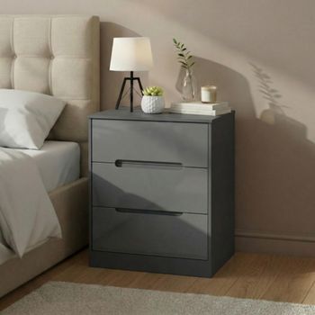 Monaco Grey Gloss and Graphite 3 Drawer Deep Chest