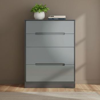 Monaco Grey Gloss and Graphite 4 Drawer Deep Chest