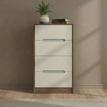 Monaco Cashmere and Carini Walnut 4 Drawer Deep Midi Chest