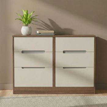Monaco Cashmere and Carini Walnut 6 Drawer Midi Chest