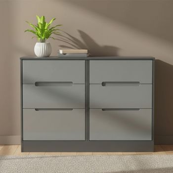 Monaco Grey Gloss and Graphite 6 Drawer Midi Chest