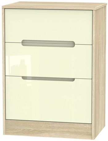 Monaco Cream Gloss and Oak 3 Drawer Deep Midi Chest